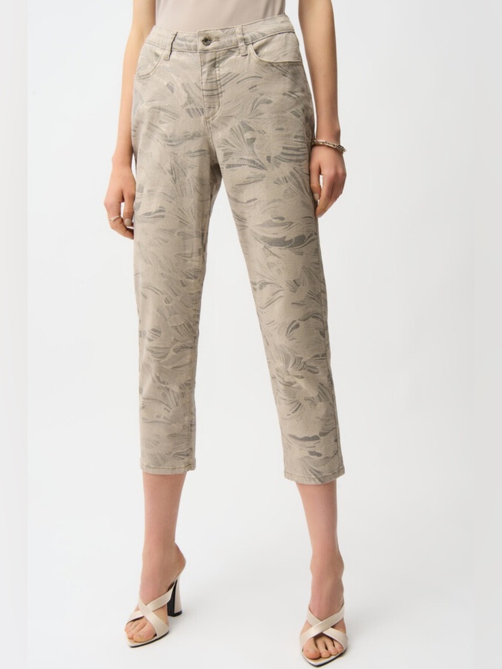 Joseph Ribkoff New Slim Cropped Metallic Floral Pants Style 261959